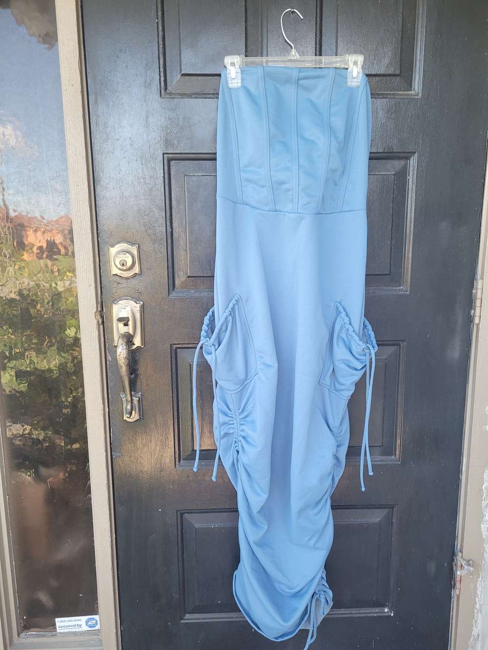 Blue Strapless Ruched Maxi Dress - Women